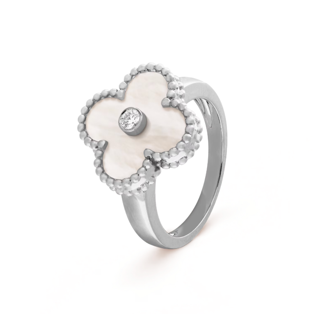 Bernsteinring - Weiß / Silber
