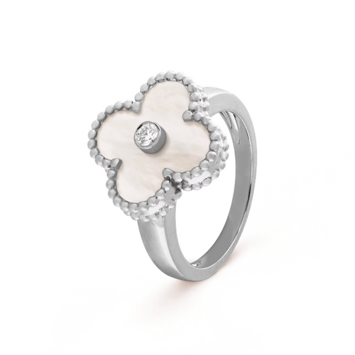 Bernsteinring - Weiß / Silber