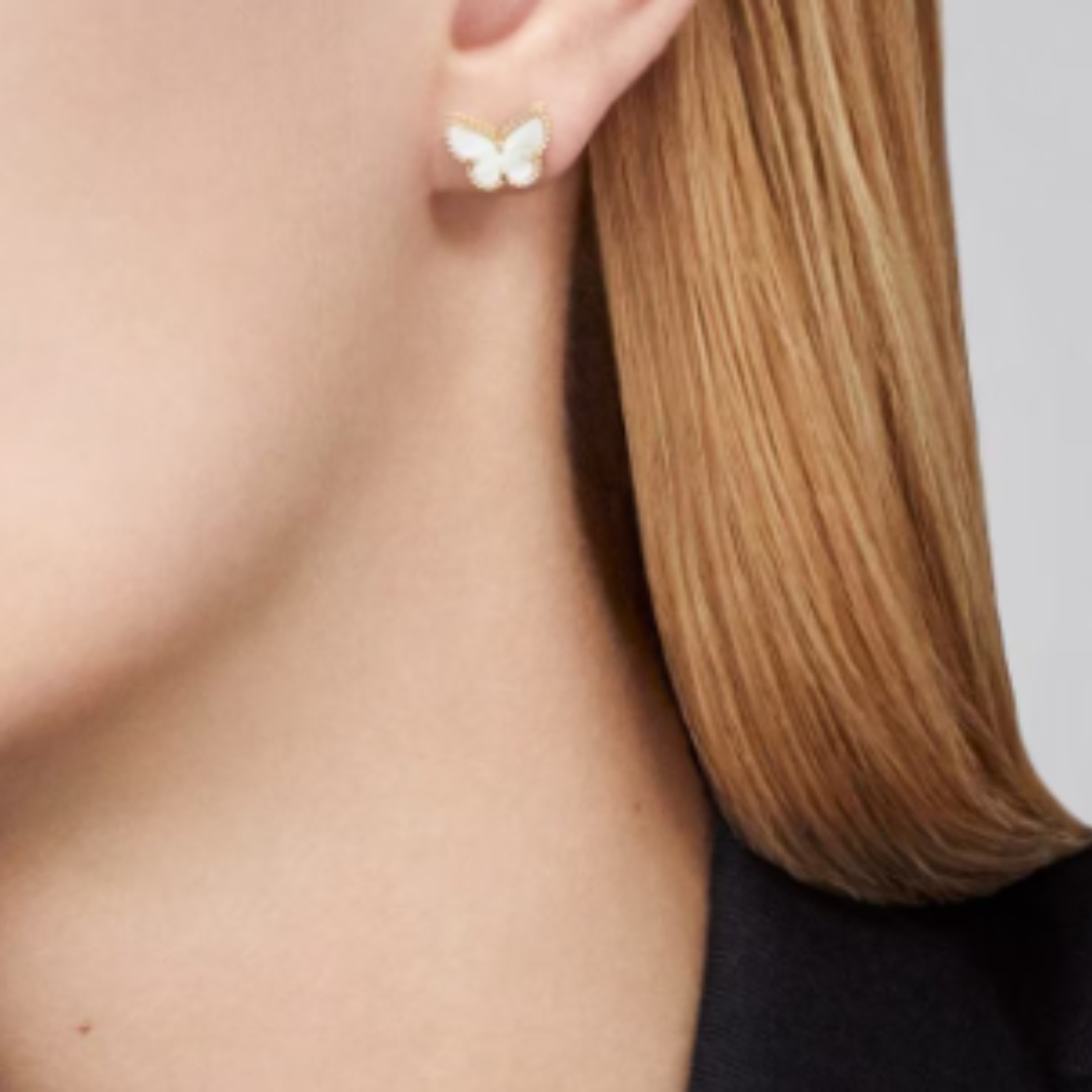 Bernstein Schmetterling Ohrringe - Weiß / Gold