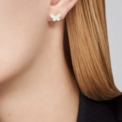 Bernstein Schmetterling Ohrringe - Weiß / Gold