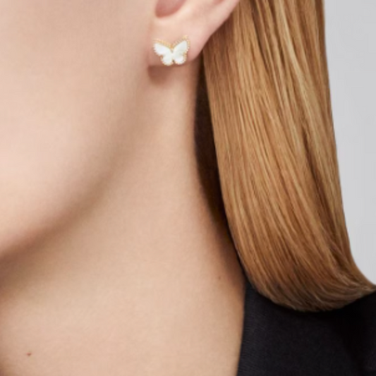 Bernstein Schmetterling Ohrringe - Weiß / Gold