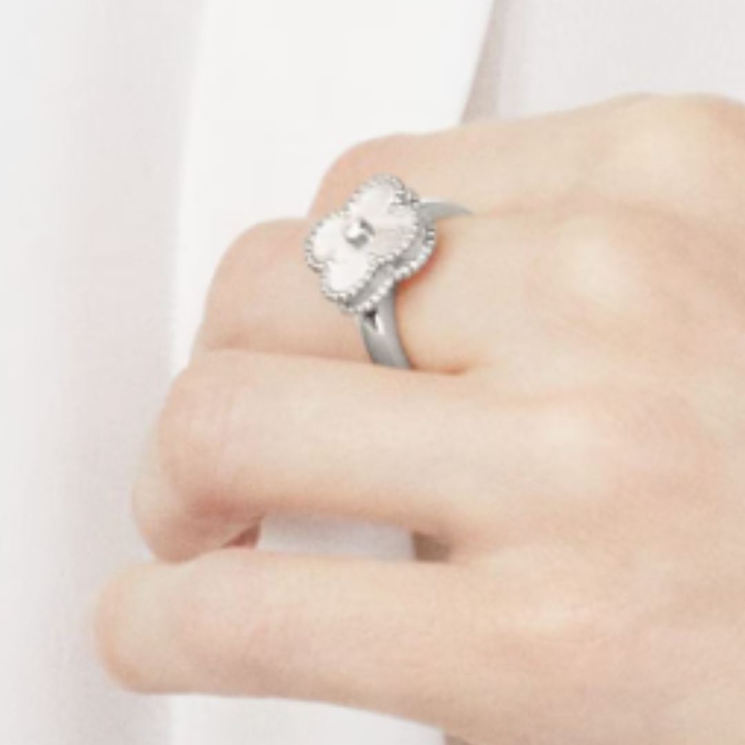 Bernsteinring - Weiß / Silber