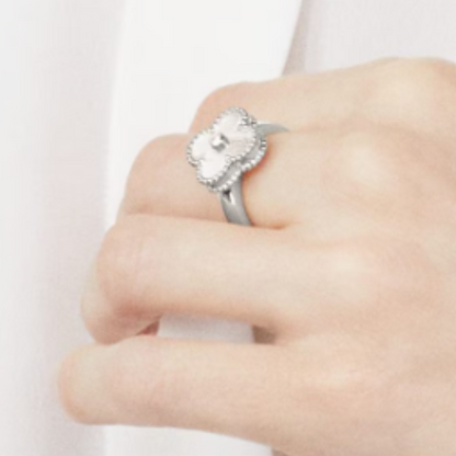 Bernsteinring - Weiß / Silber