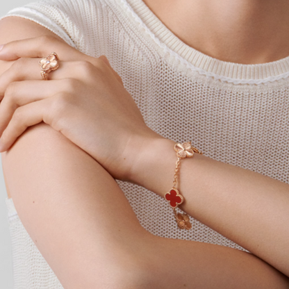 Bernsteinarmband - Roségold / Rotes Muster